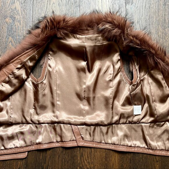 NWOT Tan Brown Leather Vest Real Fox Fur L size - Picture 6 of 16